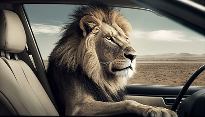 Löwen fahrendes Auto