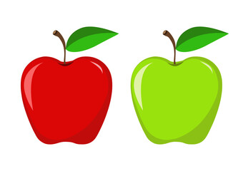 isolated red and green apple illustration on white background.