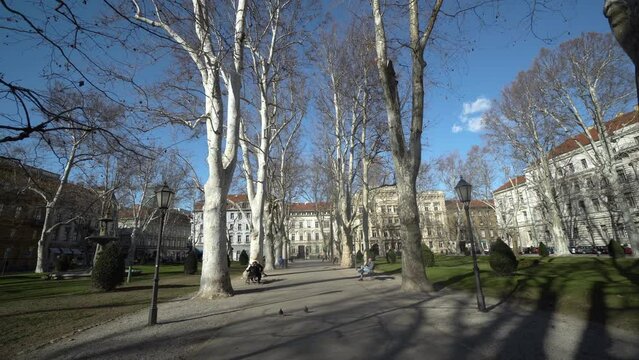 Park Zrinjevac and Croatian academy of science and arts in Zagreb, in autumn