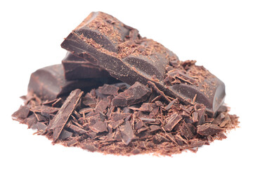 Chocolate pieces isolated on white