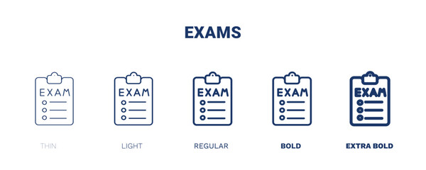 exams icon. Thin, light, regular, bold, black exams, exam icon set from education collection. Editable exams symbol can be used web and mobile