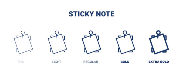 sticky note icon. Thin, light, regular, bold, black sticky note, office icon set from education collection. Editable sticky note symbol can be used web and mobile
