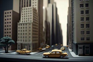 Modern diorama with miniature model of a city, generative AI illustration