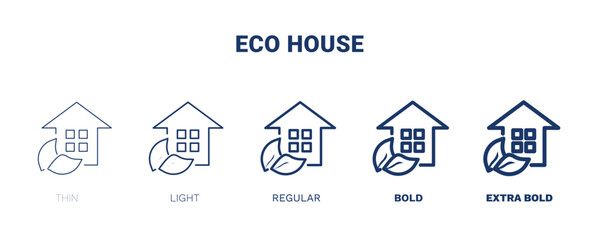eco house icon. Thin, light, regular, bold, black eco house, house icon set from ecology collection. Outline vector isolated on white background. Editable eco house symbol can be used web and mobile