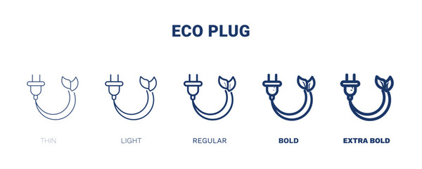 eco plug icon. Thin, light, regular, bold, black eco plug, plug icon set from ecology collection. Outline vector isolated on white background. Editable eco plug symbol can be used web and mobile