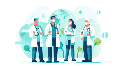 A group of professional doctors united for world health day on a light background. Generative AI