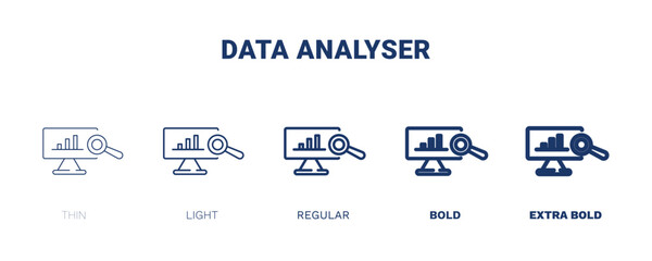 data analyser icons. Thin, light, regular, bold, black data analyser, data icon set from computer and tech collection. Editable data analyser symbol can be used web and mobile