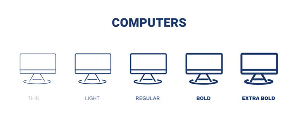 computers icons. Thin, light, regular, bold, black computers, button icon set from computer and tech collection. Editable computers symbol can be used web and mobile