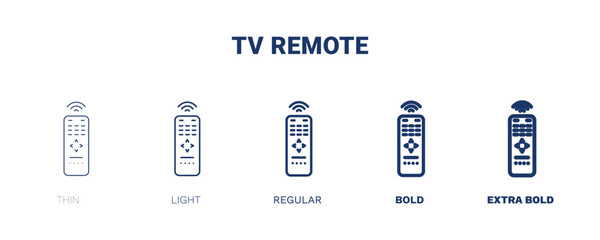 tv remote icons. Thin, light, regular, bold, black tv remote, remote icon set from computer and tech collection. Editable tv remote symbol can be used web and mobile