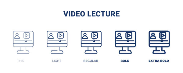 video lecture icons. Thin, light, regular, bold, black video lecture, training icon set from computer and tech collection. Editable video lecture symbol can be used web and mobile