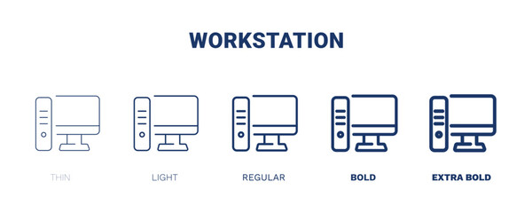 workstation icons. Thin, light, regular, bold, black workstation, office icon set from computer and tech collection. Editable workstation symbol can be used web and mobile