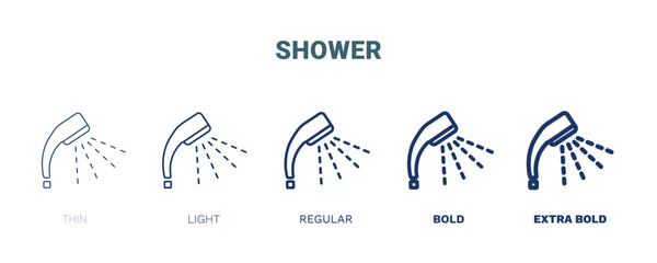 shower icon. Thin, light, regular, bold, black shower, water icon set from cleaning collection. Editable shower symbol can be used web and mobile