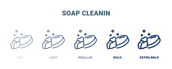 soap cleanin icon. Thin, light, regular, bold, black soap cleanin, brush icon set from cleaning collection. Editable soap cleanin symbol can be used web and mobile