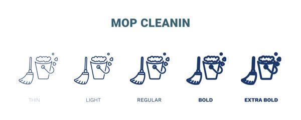Naklejka na ściany i meble mop cleanin icon. Thin, light, regular, bold, black mop cleanin, laundry icon set from cleaning collection. Editable mop cleanin symbol can be used web and mobile
