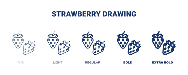 strawberry drawing icon. Thin, light, regular, bold, black strawberry drawing icon set from restaurant collection. Editable strawberry drawing symbol can be used web and mobile