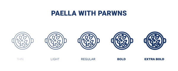 paella with parwns icon. Thin, light, regular, bold, black paella with parwns icon set from restaurant collection. Editable paella with parwns symbol can be used web and mobile