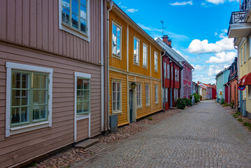 Colorful timber houses in Swedish town Eksjö