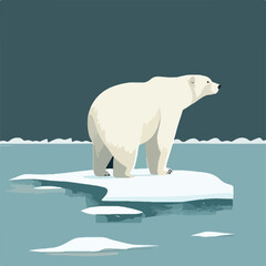 Polar bear in the north. Arctic animals in natural habitat. Flat vector illustration concept. Generative AI