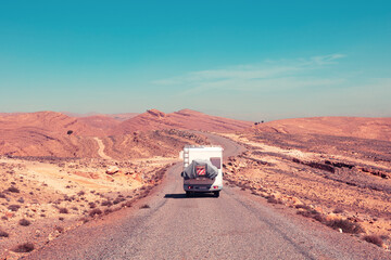 African road in desert landscape- Adventure,  road trip,  travel in Morocco
