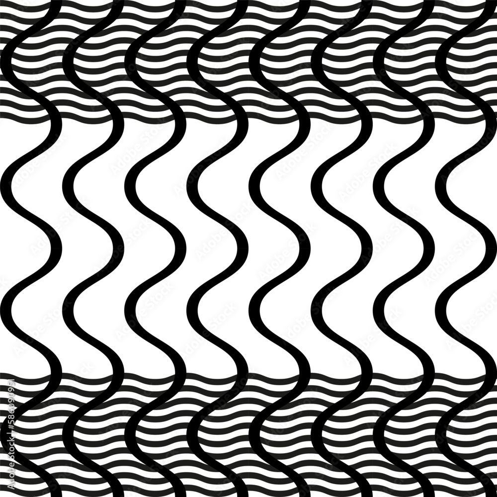 Fototapete Modern abstract geometric contemporary vector seamless diagonal pattern with simple elements and shapes. Graphic black and white minimalist background.