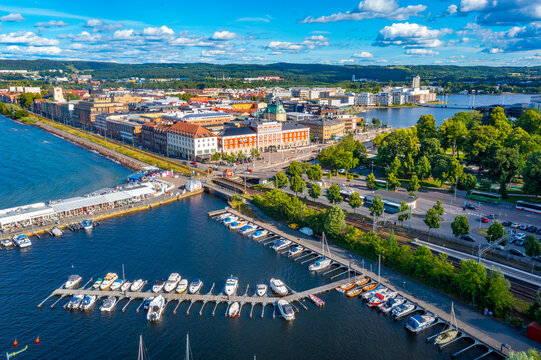Panorama view of port at Swedish town J&ouml;nk&ouml;ping