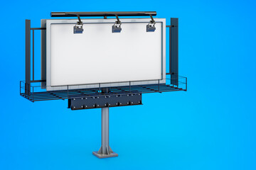 Obraz premium Empty outdoor advertising billboard on blue background, 3D rendering