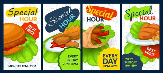 Flat banners set, spesial hour best price