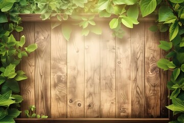 ﻿A wooden fence with green leaves - Generative AI