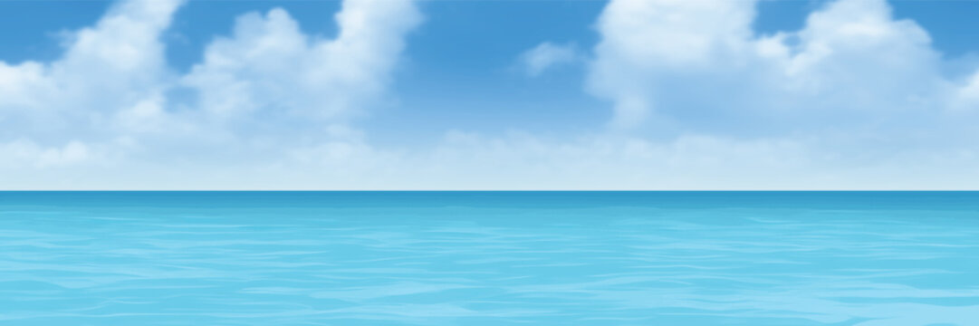 Seascape, summer view of the sea and blue sky with clouds, panoramic view