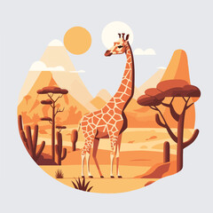 Wild giraffe in savannah. African animal in natural habitat. Flat vector illustration concept. Generative AI