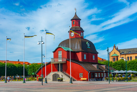 Red timber town hall in Lidköping, Sweden