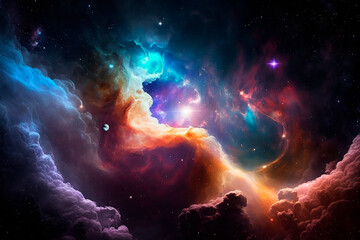 Colorful space galaxy cloud nebula. Stary night cosmos. Universe science astronomy. Supernova background wallpaper Generative AI.