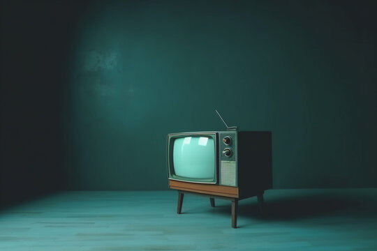 Retro old television on background. 90's concepts. Vintage style filtered photo.