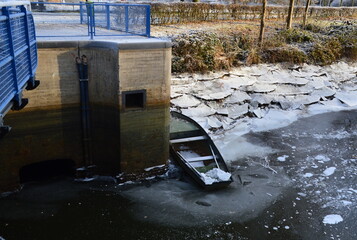 Winter at the Locks at the River Aller in the Village Hademstorf, Lower Saxony