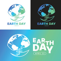 Earth day concept hands hold and hug earth world synbol with gradient blue green tone vector design
