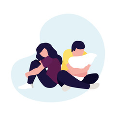 Conflicts between husband and wife. Woman and men in a quarrel.