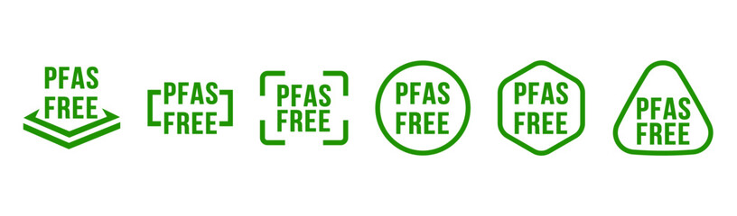Set of PFAS Free Sign. PFC is prohibited, a perfluorinated compound.