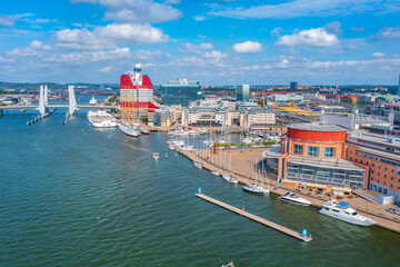 Lilla Bommen building, opera building and Barken Viking ship in the swedish city Goteborg.