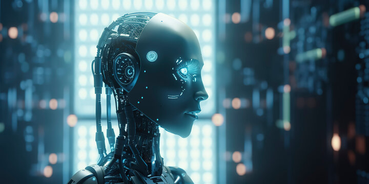 AI robot within matrix code universe. Generative AI