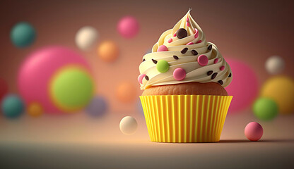 Beautiful colored birthday cake new quality universal colorful technology stock image illustration design, generative ai