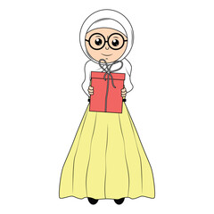 cute girl hijab cartoon illustration