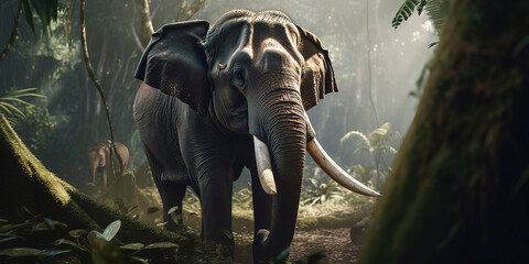 Majesty of the Jungle: Beautiful Elephant Wildlife Photography. Generative AI