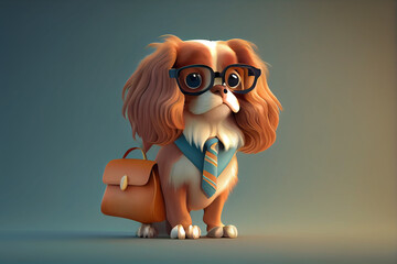 Cavalier king charles spaniel dog, dog animal dresses as smart dog with glasses generative ai
