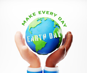 Sustain earth concept: Human plasticine stylised hands holding Earth