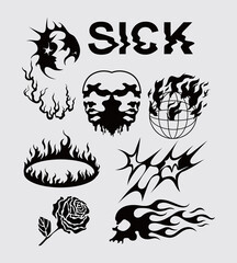 Anti design sick streetwear element brutalism element shape asset acid poster, tattoo, illustration vector creepy icon, symbol editable