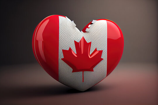 Heart with the colors of flag canada with copy space 3d illustration. Generative Ai