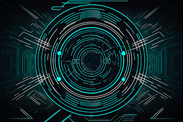 Blue teal white wireframe game overlay on dark background (generative ai)