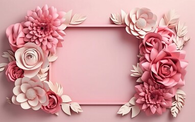 Frame with pink and white flowers. Generative AI technology.