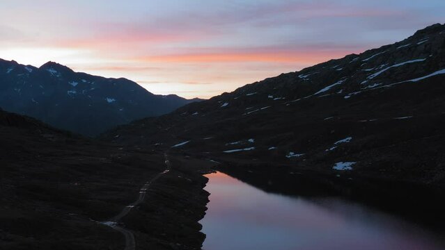 vordersee aerial lake in the mountains in the swiss alps near aletsch glacier