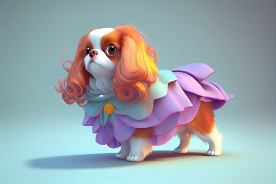 Cavalier king charles spaniel dog, dog animal dresses in fashion style generative ai